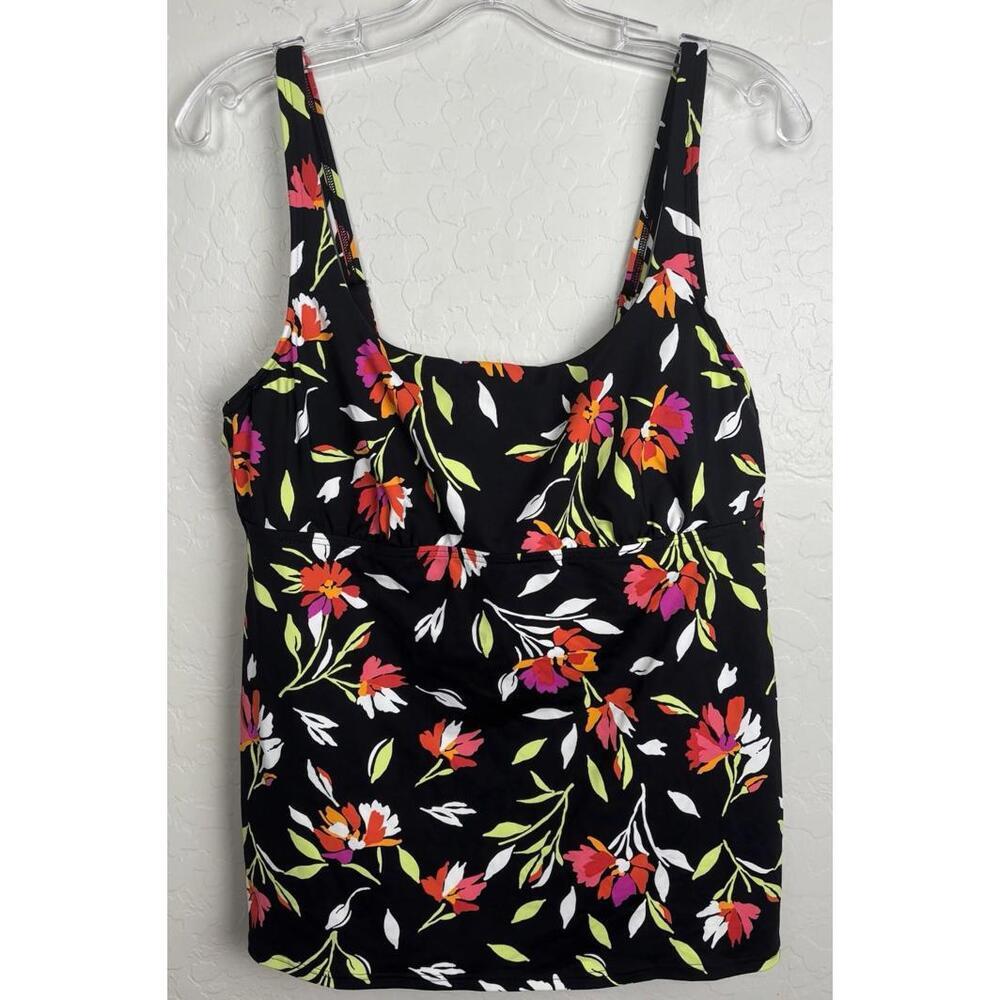 Lands End Swim Tankini Underwire Black Red Floral 14L 1473‎